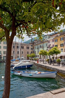 Boats in the harbour of Gargnano, Lake Garda, Province of Brescia, Lombardy, Italy, Europe