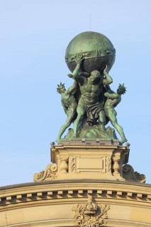Atlas with globe on the roof, sculpture, globe, earth, globe, load, carry, power, heavy, weight,