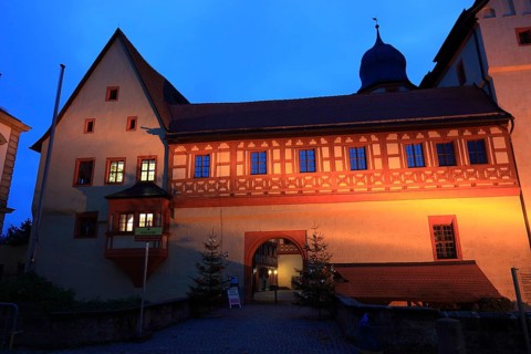 Imperial Palace in Forchheim, illuminated during the Christmas market, Upper Franconia, Bavaria,