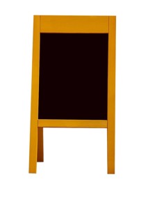 Beautiful wooden street board as used for restaurants, for example, cut out against a white