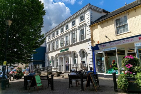 Branch of Lloyds bank in historic building in town centre, Beccles, Suffolk, England, UK