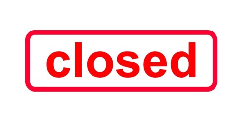 Red sign in English language with the indication (temporarily) closed