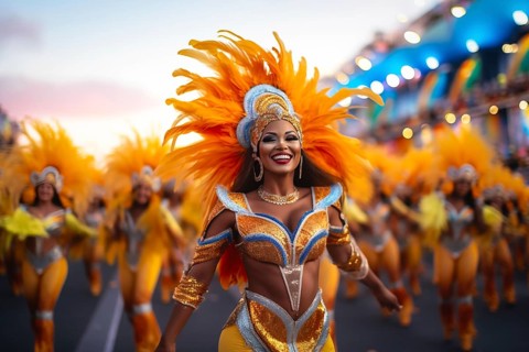 Captivating image capturing the essence of the Rio Carnival, showcasing a dancer adorned in an
