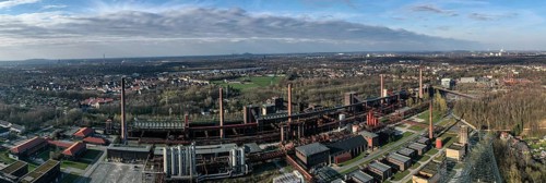Panorama aerial view of the former Zollverein coking plant in Essen, 18/03/2020