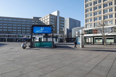 Alexanderplatz in Berlin. Where there are usually hundreds of people, there is now an eerie silence