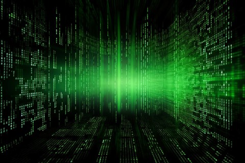 Green dynamic digital data streams, showcasing flowing lines of code in a mesmerizing pattern,