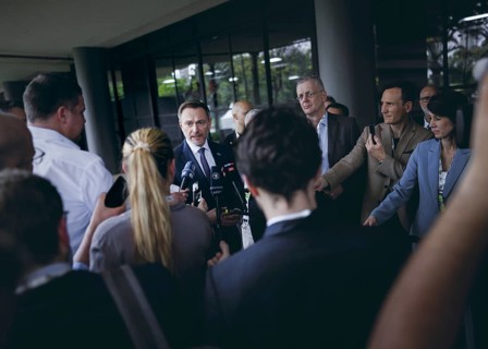 Christian Lindner (FDP), Federal Minister of Finance, photographed during a press statement after a