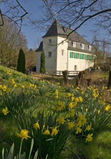 Goldberg Mill in spring, historical sight, Mettmann, Bergisches Land, North Rhine-Westphalia,