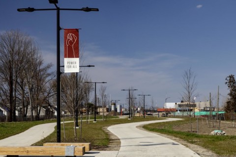 Detroit, Michigan, A mostly-finished section of the Joe Louis Greenway. When complete, the Greenway