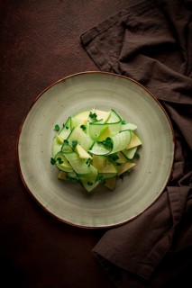 Spring, green salad, cucumber with apple, top view, close-up, no people, microselen radish, healthy