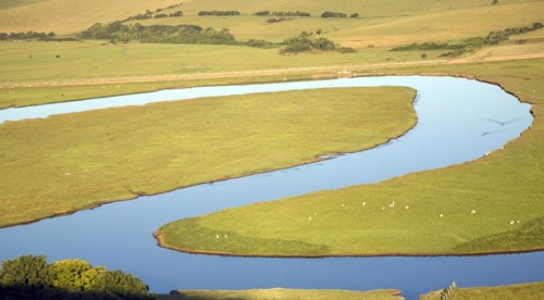 Large looping meanders on the River Cuckmere, East Sussex, England, United Kingdom, Europe