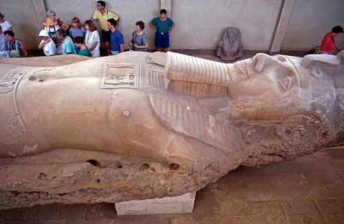 Granite colossus of Ramses II, open-air museum, Memphis, Cairo, Egypt, September 1989, vintage,