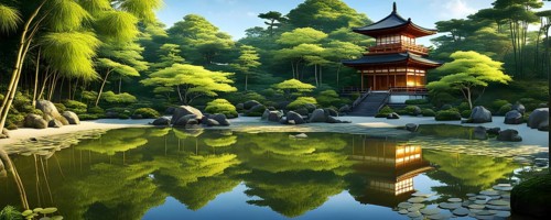 Zen garden bathed in the soft glow of dawn as a serene symbol for relaxation, AI generated