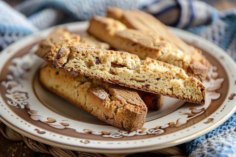 Italian Biscotti cookies on plate. Generative AI, AI generated