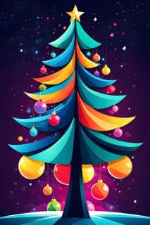 Abstract Christmas tree illustration with vibrant colors and geometric shapes, AI generated