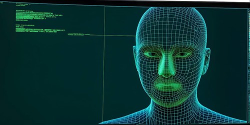 3d digital facial recognition displaying a face with overlaid ai biometric data, AI generated