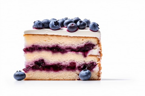Slice of layered blueberry cake on white background. KI generiert, generiert AI generated