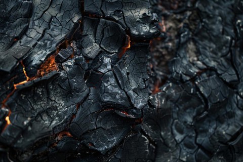 Close up of burning charred tree bark. KI generiert, generiert, AI generated