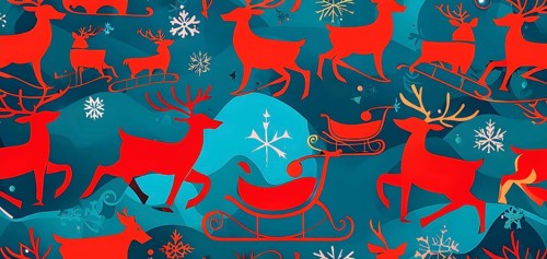 Whimsical abstract scene with stylized reindeer and sleighs to capture the magic of Christmas, AI