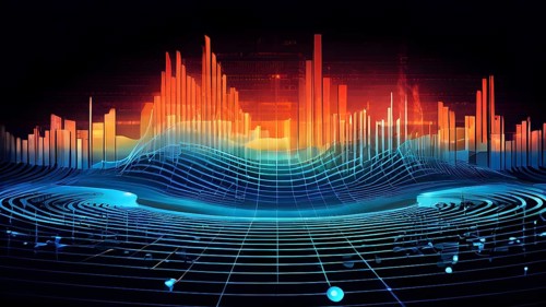 Illustration of abstract audio frequency sound wave lines, AI generated