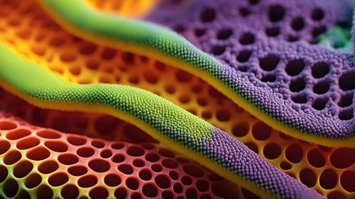 Nano material inspired by gecko feet with intricate patterns and vibrant colors representing