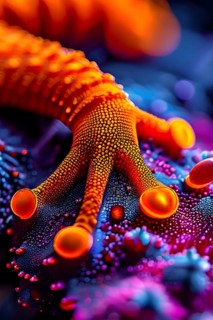 Gecko feet with intricate patterns and vibrant colors representing adhesive properties, AI