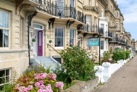 History buildings traditional guesthouses on seafront, Kirkley Cliff Road, Lowestoft, Suffolk,