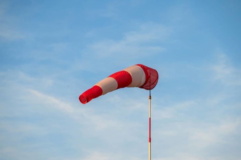 Windsock on a gliding airfield, blue sky, Bavaria, Germany, Europe