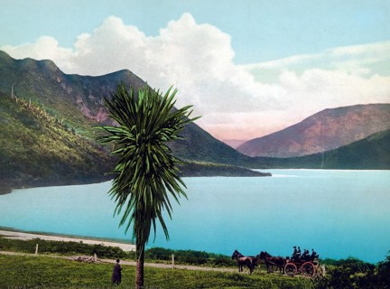 Rotorua, the Blue Lake, Tikitapu, in the Bay of Plenty Region of New Zealand North Island, 1890,