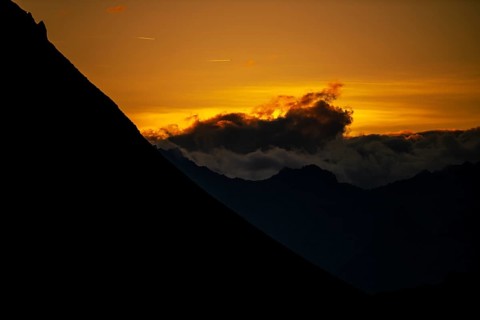 Sunrise over Montafon mountains with cloudy sky, Tschagguns, Rätikon, Montafon, Vorarlberg,