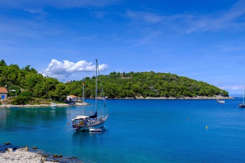 Beach, Plaža Valdarke Bay, Mali Losinj, Losinj Island, Kvarner Gulf Bay, Croatia, Europe