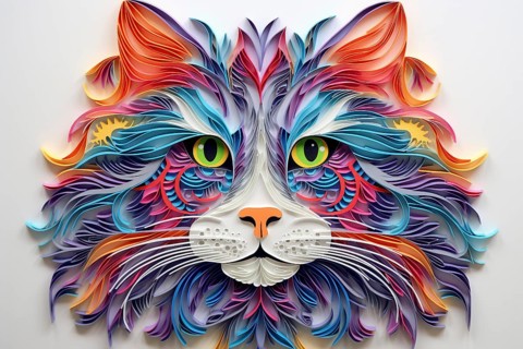 Imaginary cat in fantasy multicolored paper style, AI Generated