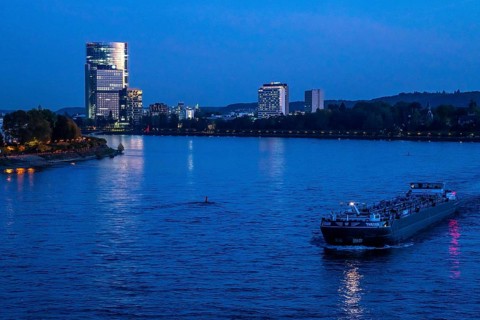 Skyline Bonn on the Rhine, in front the UNFCCC Secretariat of the Framework Convention on Climate