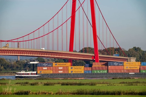 The Emmerich Rhine bridge, federal road B220, Germany's longest suspension bridge, is currently