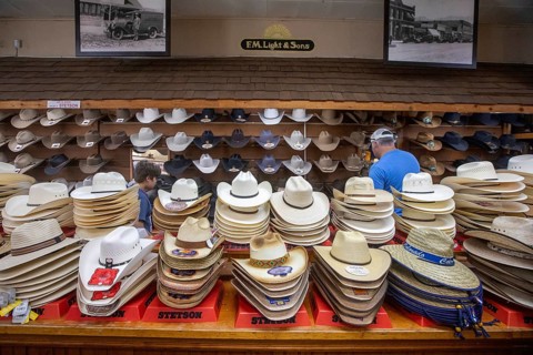 Steamboat Springs, Colorado, Cowboy hats on sale at F.M. Light & Sons, a heavily-advertised western