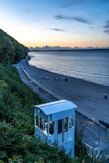 The pier of Sellin, evening mood, lift to the coast at Wilhelmstraße, sunset, 394 metres long, with