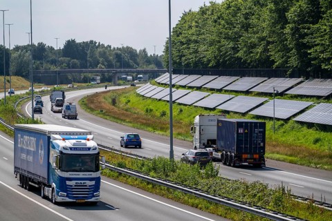 A58 motorway, photovoltaic systems were installed on the slopes to the side of the carriageway, use