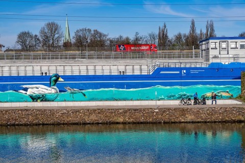 Stormwater overflow basin on Osterfelder Straße in Oberhausen, on the Rhine-Herne Canal and the