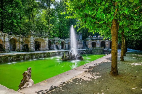 Lower Grotto with water features in the Hermitage Palace Park, Bayreuth, Upper Franconia,