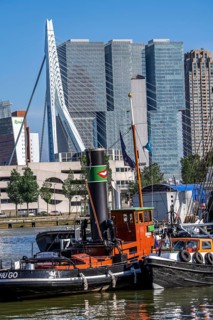 The Maritime Museum, outdoor area in the Leuvehaven, in Rotterdam, many old ships, boats, exhibits