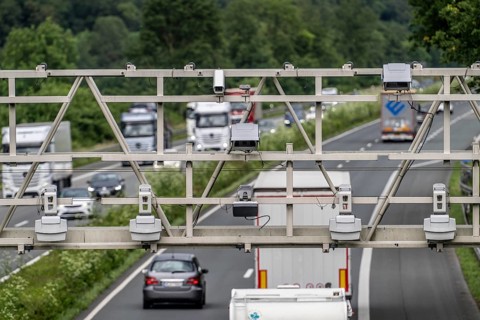 Sensors on a toll bridge, for recording motorway tolls, on the A43 motorway near Dülmen,