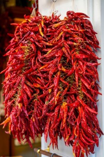 Dried chilli peppers in the old town of Palma de Majorca, Majorca, Spain, Europe