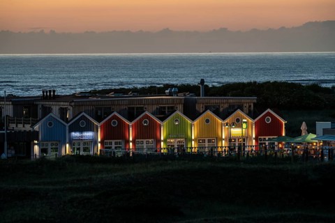 North Sea island of Langeoog, Dünenweg, evening, restaurants and shops in the dunes, Lower Saxony,