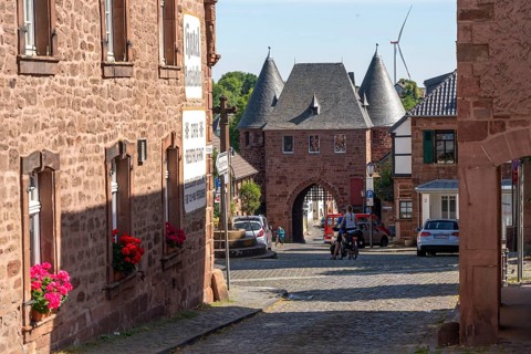 The Düren Tor, tower gate of the town fortifications of the town of Nideggen, Eifel, North