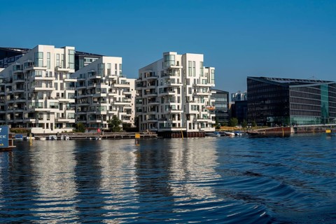 Residential buildings, apartment buildings, condominiums, at the harbour, Havneholmen, near