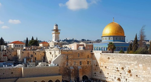 Sacred Western Wall Kotel in Jerusalem Old City known as Wailing Wall and Al Buraq Wall, AI