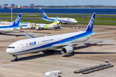 An ANA All Nippon Airways Boeing 777-300 aircraft with registration number JA617J at Tokyo Haneda