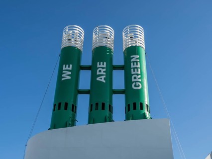 Chimney of the ferry Hanstholm-Bergen, Danmark-Norway (Fjordline), fuelled by LPG