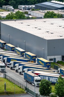 Truck, lorry, logistics company, logistics centre on the former Ewald colliery site in Herne, North
