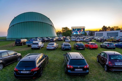 Drive-in cinema at Essen/Mülheim Airport Motor Movies, temporary film screening, at the WDL airship